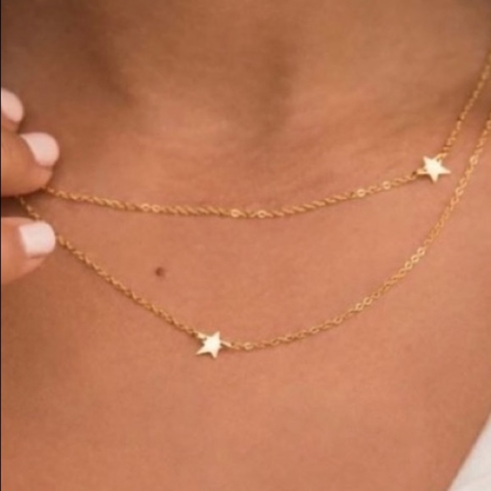 NEW Jennifer Zeuner Necklace Stars Double Chain Jewelry Gold JEN-FA-001 - Picture 1 of 16